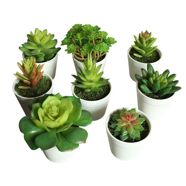 Simulation Succulent Plants Bonsai Fleshy Latex Fake Plants with Plastic Flower Pot for Home Decor Wedding Garden Decoration Material