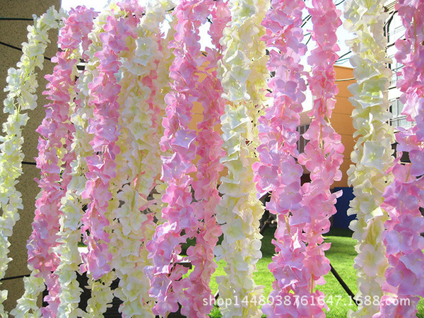 Artificial Flower Wisteria Hydrangea Flower string Wedding Flowers wall background Decoration home hanging accessories fake flowers garland