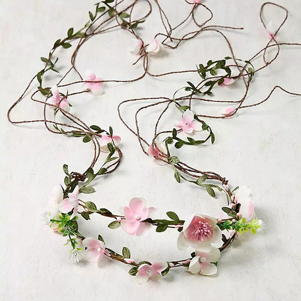 15PCS Flower Vine Crown Headband with Rhinestone Bohemia Floral Headpiece, Long Garland Crown Tiaras Wedding Bride Head Wreath Decor 150cm