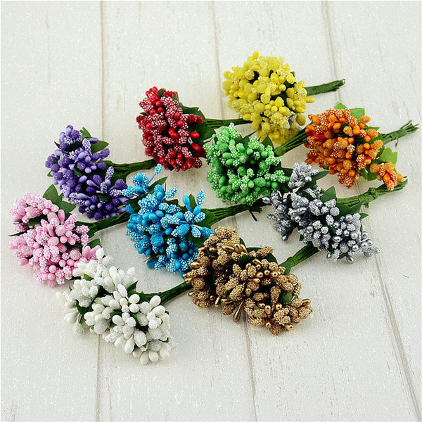 100bouquets Stamen Sugar Handmade Artificial Flowers Wedding Decoration Diy Wreath Needlework Gift Box Scrapbooking Fake Flower 12PCS/Bunch