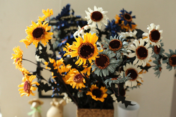 Artificial Vivid Silk Planting Sunflowers bouquets with 5heads Dia 8cm for Home Garden Party Wedding Floral Flowers Decorations Wholesale