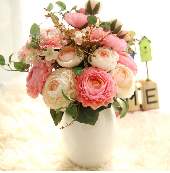 10 Bouquets MOQ Wholesale free shipping cheap silk flash artificial Peony flower charm For DIY wedding home bottle table flores decoration