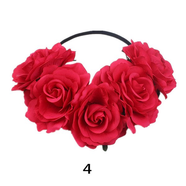 10pcs MOQ Colorful Rose Flower Headbands Wedding Headband Hair Garland Accessories Floral Crown Hairband with Elastic Rubber Band