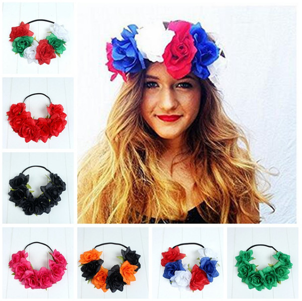 10pcs MOQ Large Rose Flower Headband Wedding Bridal Headpiece Halloween Hair Garland Accessories Floral Crown Hairband with Elastic Ribbon