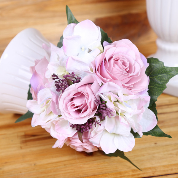 Free shipping 4colors Emulational Spring Artificial Rose Hydrangea flower Bouquets Silk Flower Wholesale weddding or Home Room decoration