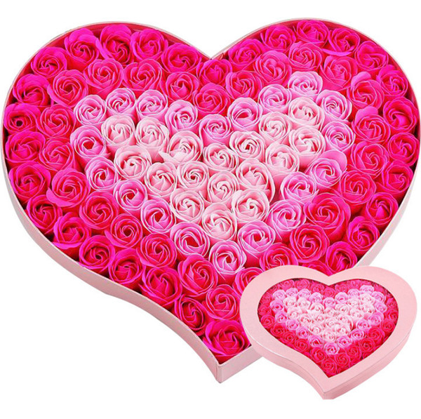 100pcs Pink Heart Shaped Artificial Flower Scented Soap Rose for Valentine's Day Girl friend Mother's Gift