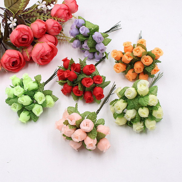 100bouquets Wholesale handmade mini silk rose bouquet artificial flower wedding decoration DIY wreath clip art fake flower decoration