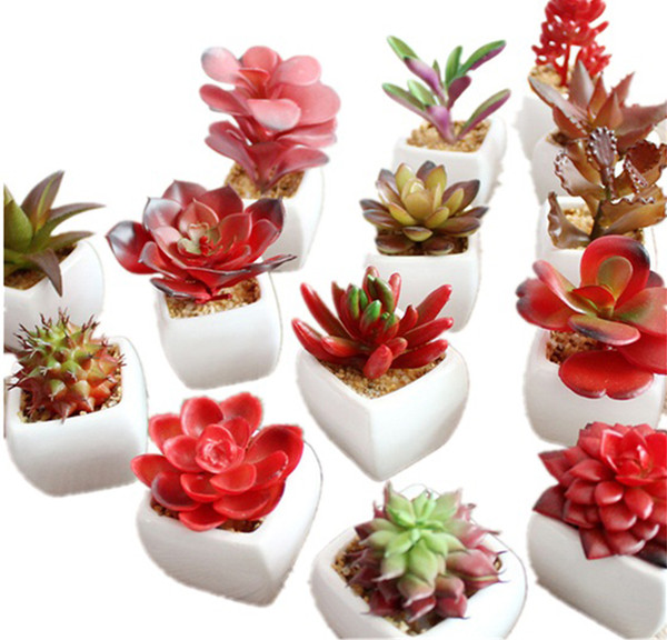 MOQ Artificial Ceramic White Pots With PVC Succulent Plants For Home Wedding DIY Desktop Table Centerpieces Decoration Bonsai Ornament