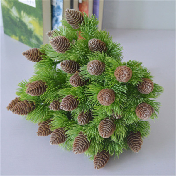 Artificial plastic pine 7 branches Pine Nuts Cones Fake Plants Tree for Christmas Party Decoration Faux Grass Xmas home decor