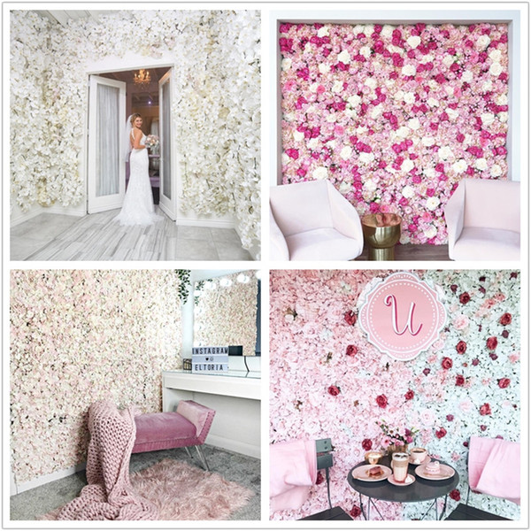 40x60cm Silk Rose Flower Wall We40x60cm 8 colors Silkdding Decoration Backdrop Artificial Flower Flower Wall Romantic Wedding Decor