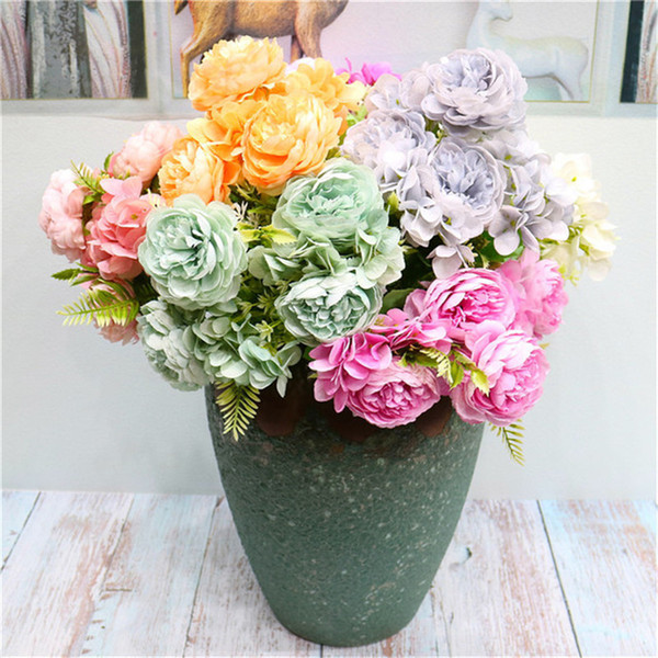 7 heads peony flower bunch simulation peony flower fake European silk rose bouquet wedding party decoration artificial flower