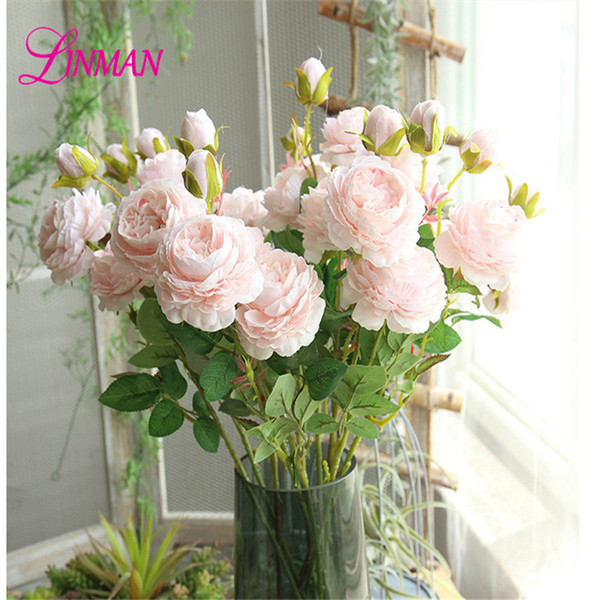 3 Heads Artificial Flowers Rose Bouquet Silk Flowers Bridal Bouquet Fall Vivid Fake Rose Flowers for Wedding Home Party Decor