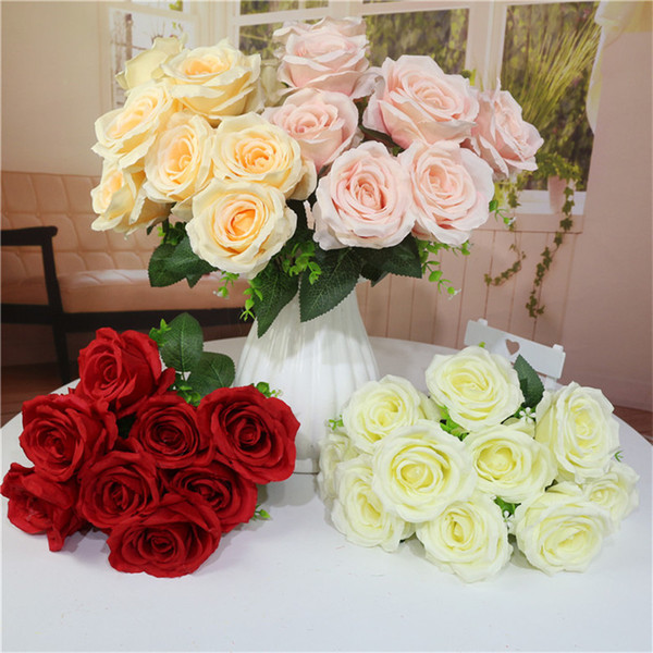 10 Heads 8CM Artificial Rose Flowers Wedding Bride Bouquet Silk DIY Home Decor Rose Flowers 4 Colors