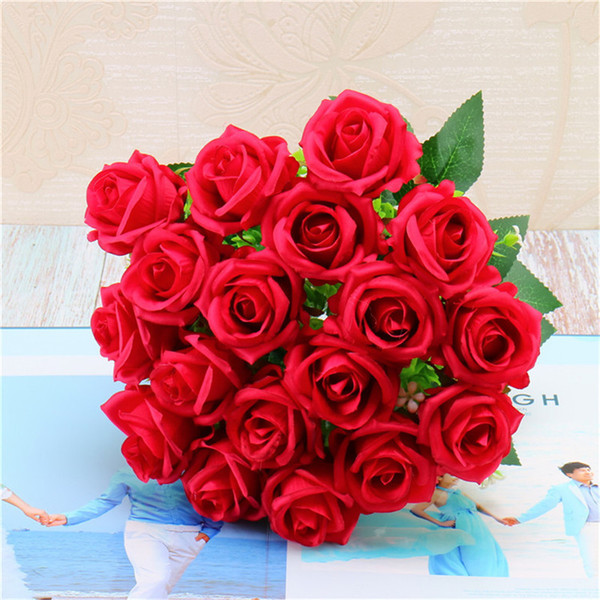 18 Head Bride Hand Holding DIY Wedding Artificial Flowers Rose Bud Heads Fake Roses Bouquet Flowers For Home Decoration Wedding