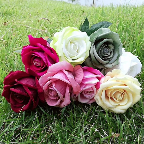 LIN MAN Hot Sale 13 colors Diameter 8cm Artificial Velvet Roses For Home Bouquet Wedding Party Craft DIY Artificial Flowers Decor