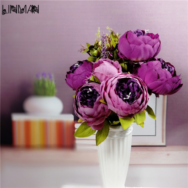 New Beautiful Purple Pink Wedding Bouquet Handmade Bridal Flower Artificial Hydrangea Peony butterfly Brooch Bouquets