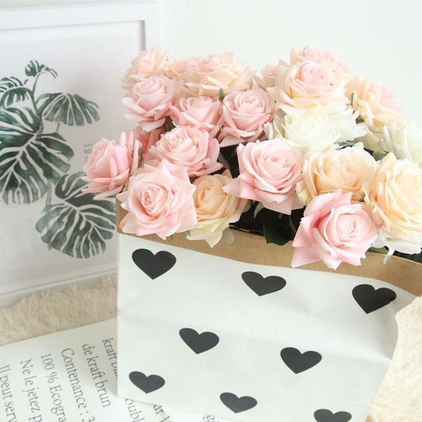 A Flower head height 5cm Beautiful pure rose hand flowers Wedding decoration flower glue artificial rose fake flower