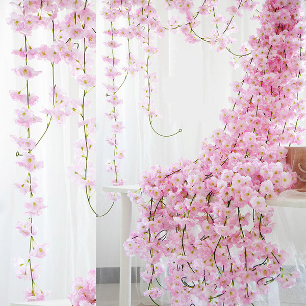 200cm Sakura Cherry Rattan Wedding Arch decoration Vine Artificial flowers Home party decor Silk Ivy wall Hanging Garland Wreath