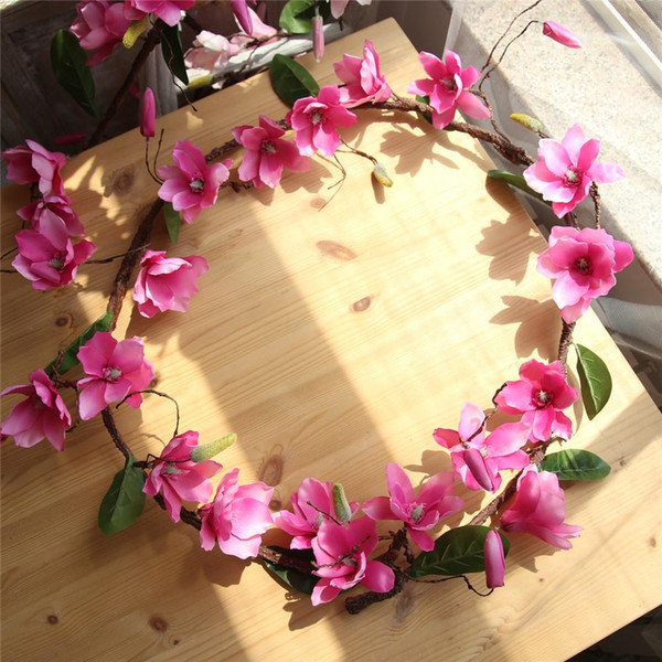 LIN MAN Artificial Magnolia Flower Vine Silk Fake Flower Branch Simulation Magnolia Rattan Wedding Home Decor Party Accessory 180cm