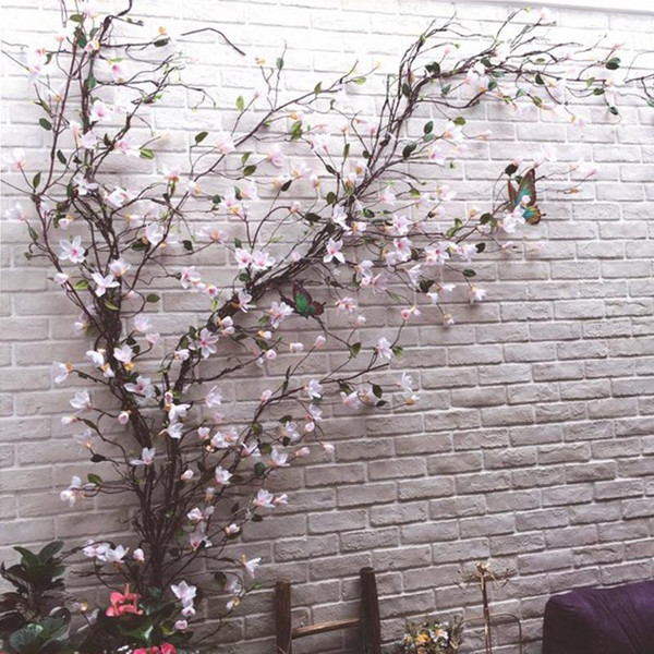 LIN MAN 2pcs/lot Artificial Magnolia Flower Vine Rattan Silk Fake Flowers Branch Fleur Arrange Table Wedding Home Decor Party accessory