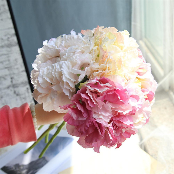 LIN MAN New Silk Flowers Hydrangea Bouquet Artificial pompom Wedding Flowers Fake Flower Home Desktop Decor For cafe Party Wedding Decor