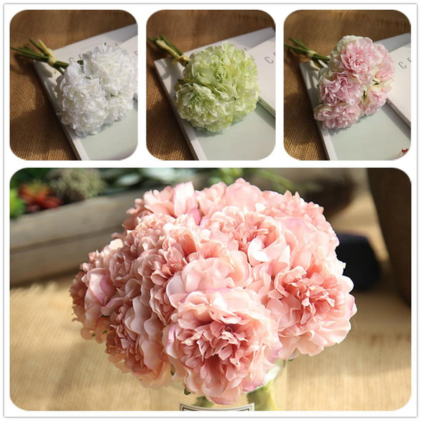 LIN MAN Artificial Fake Silk Peony Flower Bridal Hydrangea Bouquet Home Wedding Garden Decor 6 colors