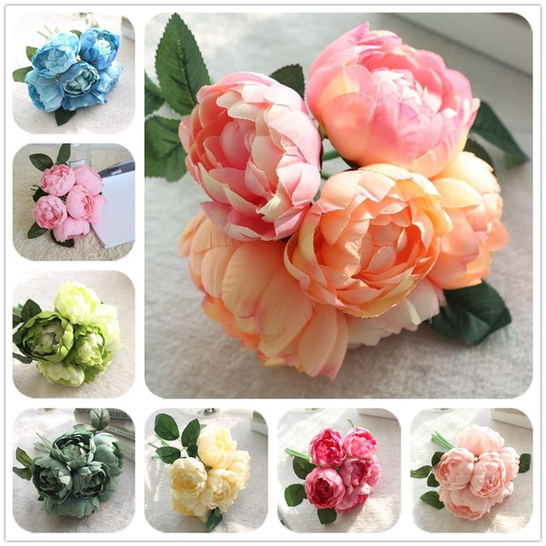 LIN MAN 2018 Silk flower wedding bouquet peony damask Rose Artificial flowers vivid fake wedding flower bridal bouquets decoration