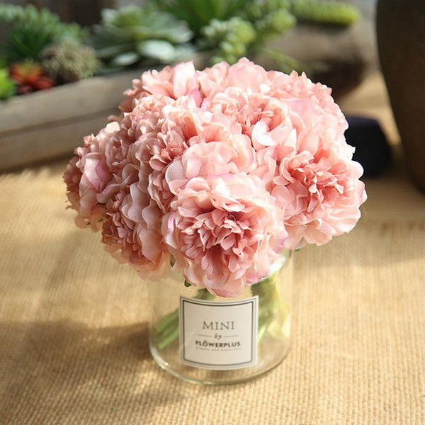 LIN MAN 5 Heads Peonies Fake Flowers Home Decor Silk Hydrangeas Cheap Flower Artificial Flowers Peony Bouquet for Wedding Decoration