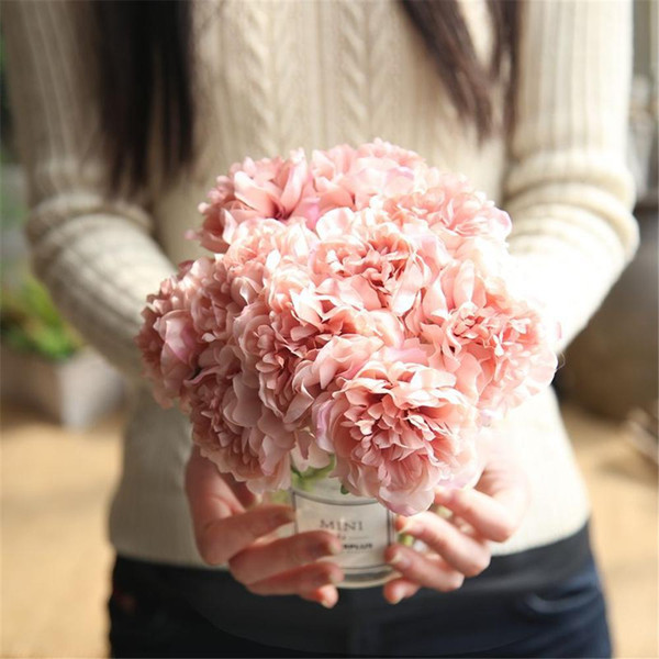 LIN MAN Hot 1 Bouquet 5 Head Wedding Artificial Peony Hydrangea Flower Home Wedding Party Birthday Valentine's day Fake Floral Decor