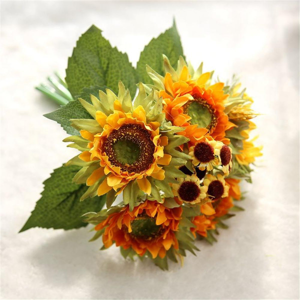 Hot 5 heads Sunflower bouquet Silk Sunflower artificial flowers decorative sunflower table arrangement home decoration accessories