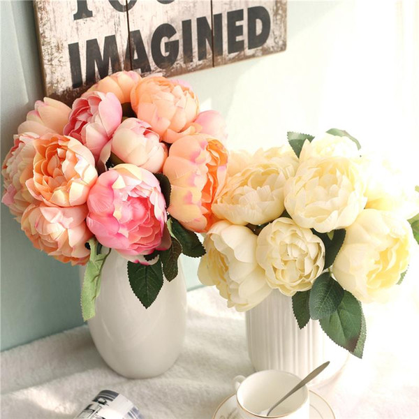 LIN MAN Pretty Wedding Party Rose Silk Artificial Flower Rosa damascena Bride Bouquet For Home Wedding Decoration