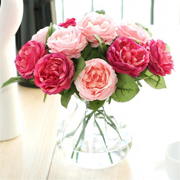 LINMAN 8cm Head Real touch silk roses flower bouquet artificial flower bouquet wedding car decoration home decoration flowers