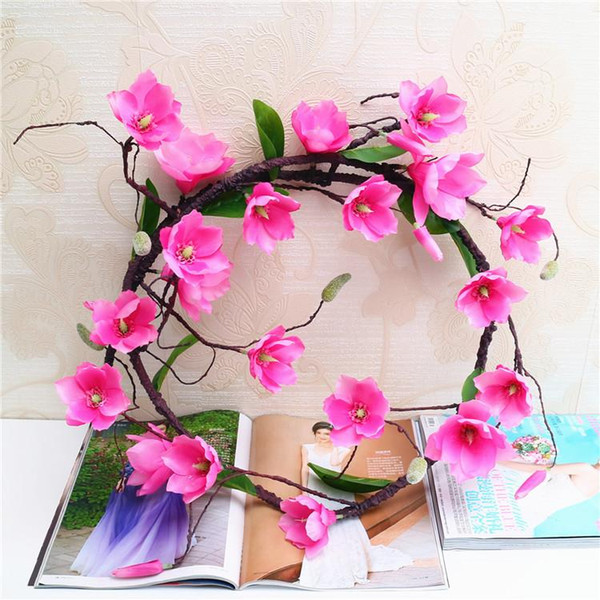 LIN MAN 1.8M aritificial Magnolia flowers Rattan 20pcs flower heads silk Magnolia vine branches wreath simulation decoration plant vine