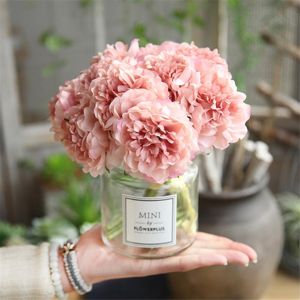 LIN MAN New Artificial Flower Hydrangea 7.5cm 5 Heads French Peony Bridal Bouquet Silk Flower For DIY Home Wedding Party Decoration