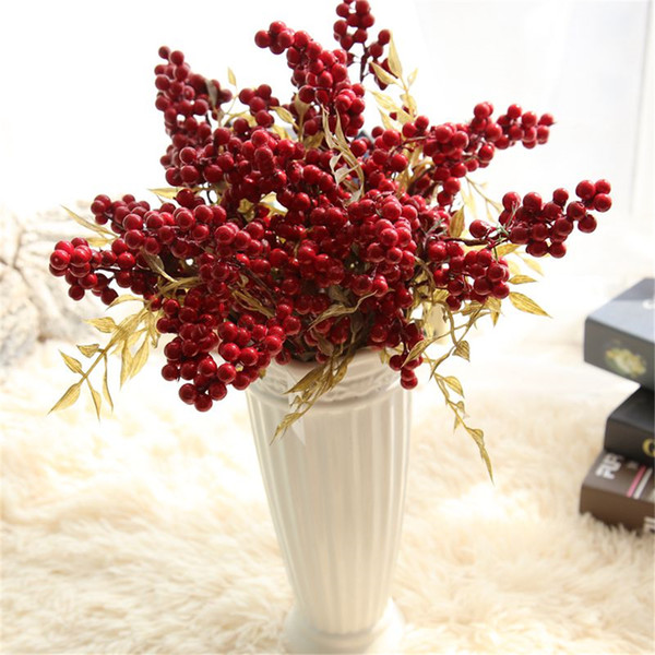 LIN MAN Decorative Christmas Red berry Fruit Berry Artificial Flower PE Foam Flowers Fruits For Wedding Home Decoration Artificial Plant