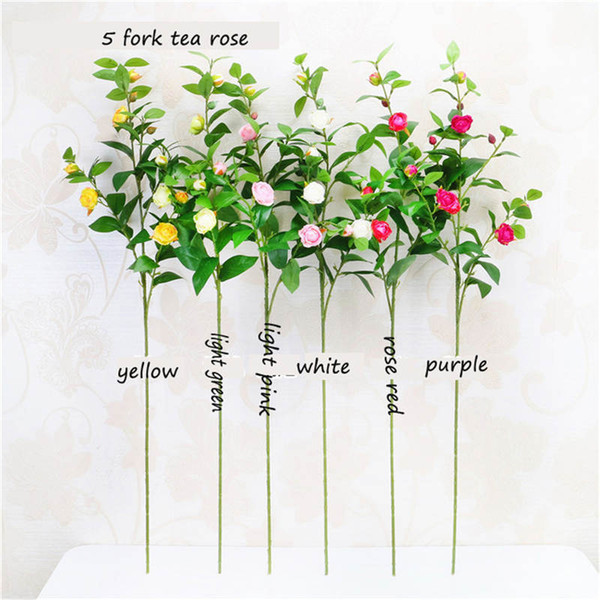 50pcs 5 Fork/bunch Artificial Flower European Small Tea Roses Bride Bouquet Home Arrangement Decoration Silk Rose Home Wedding Decor