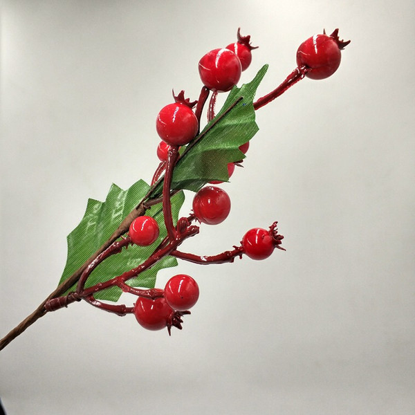 27cm Artificial Berry Branches Fake Fruit Artificial Flower Berry Wedding Home Christmas Decorative Red Cherry Stamen