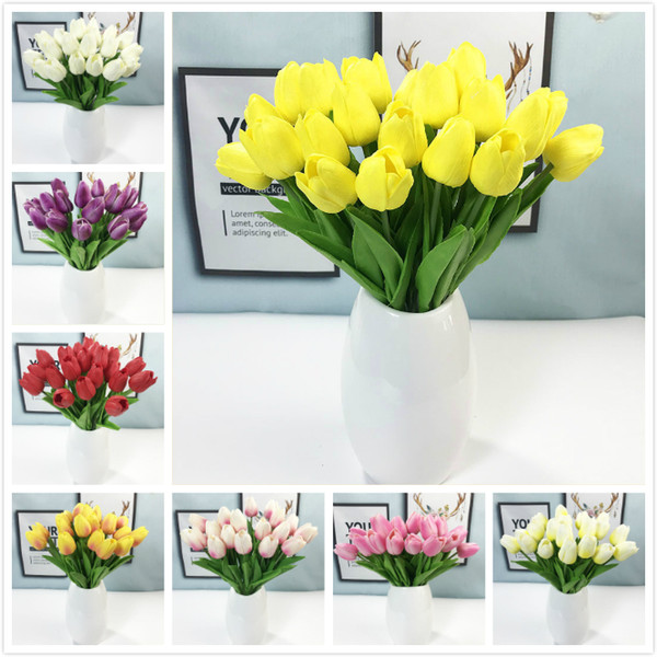 More colors artificial tulips bouquet Pu material Real touch artificial flowers for wedding decoration Home Garden