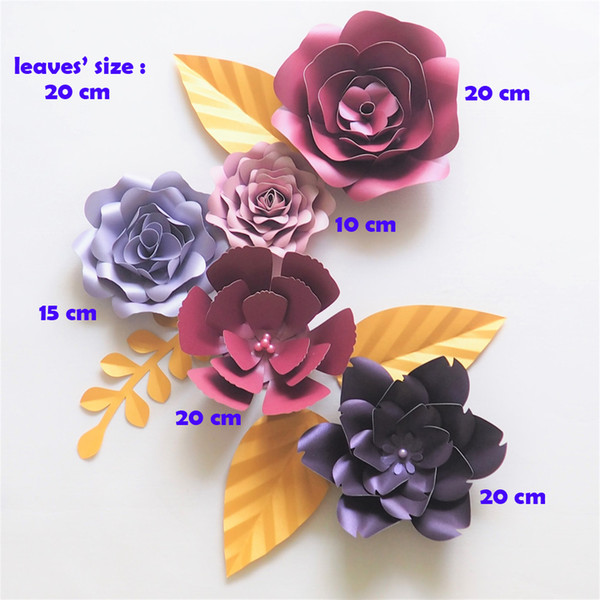 Craft supplies Artificial Flowers Paper Mix Flower 5PCS + 4 Leaves Wall For Wedding Party Decorations Home Deco Fake Flowers DIY