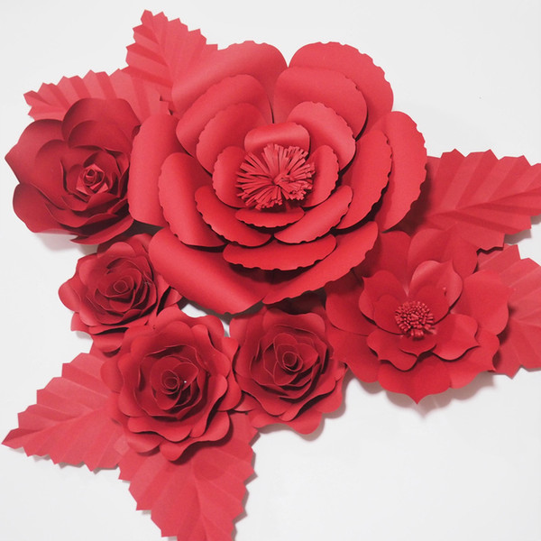 DIY 6PCS Giant Paper Flowers Red Rose 6 Leaves Flores Artificiales Fleur Artificielle Wedding Event Backdrop Party Nursery