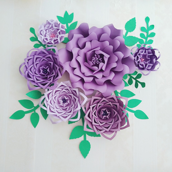 Purple DIY Half Made Giant Paper Flowers With Leaves For Wedding Backdrops Deco Baby Nursery Fashion Show Video Tutorials