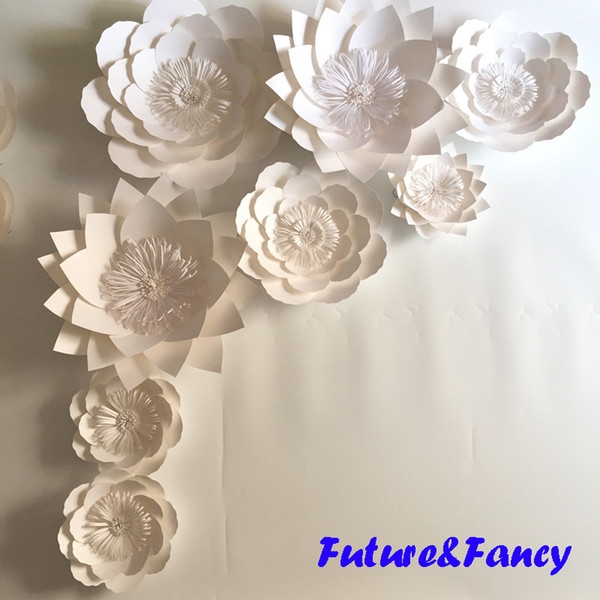 8pcs Pure White Giant Paper Flowers For Wedding Backdrops Decorations Kid's Room Deco Showcase Windows Display Deco Mix Flower Styles