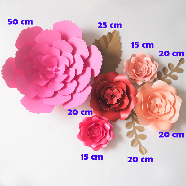 DIY Artificial Flowers Fleurs Artificielles Backdrop Giant Paper Flowers 5PCS Paper Leave 3PCS Wedding Party Decorations Decor Baby Shower