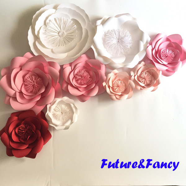 9PCS Set Giant Paper Flowers For Wedding Backdrops Bridal Shower Baby Party Decor Flower Centerpiece Wrist Corsage Mix 4 Colors