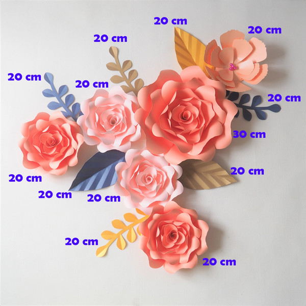 DIY Artificial Flowers Fleurs Artificielles Backdrop Giant Paper Flowers 6PCS+ 7 Leave Wedding Party Decoration Living Room Fake Flowers