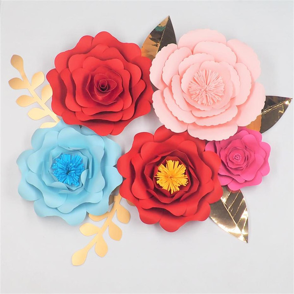 DIY Paper Flowers Backdrop Half Made Large Flower 5pcs Leaves 5pcs Wedding & Event Deco Baby Nursery Decorations Mix Sizes