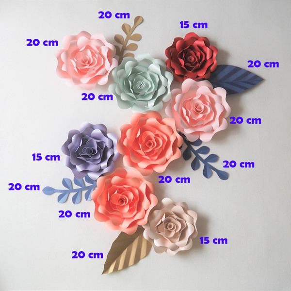 DIY Artificial Flowers Fleurs Artificielles Backdrop Giant Paper Flowers 8PCS+ 5 Leave Wedding Party Decoration Living Room Fake Flowers