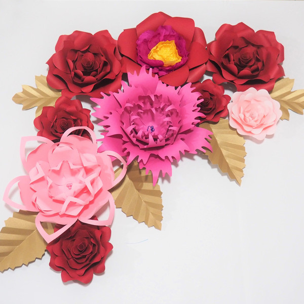 Giant Paper Artificial Flowers Backdrop 9PCS + 5 Leaves For Wedding & Event Decor Baby Nursery Retail Store Deco Photograpy