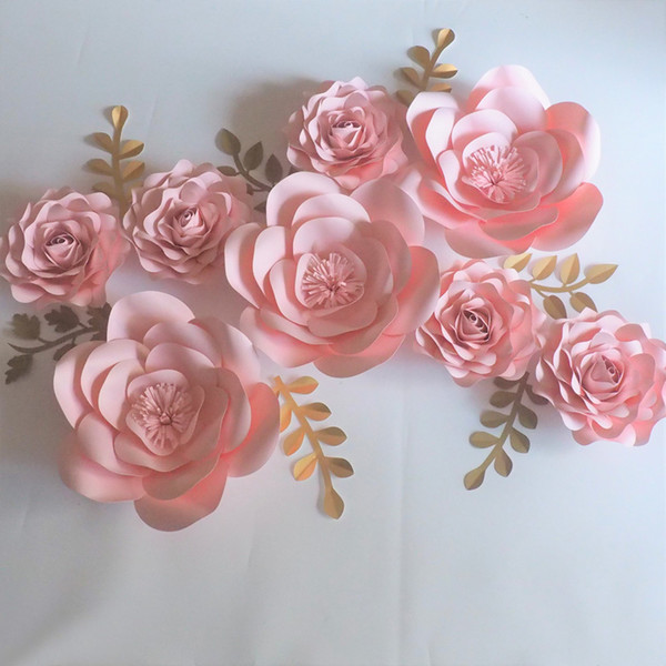 DIY 8PCS Giant Paper Flowers 8PCS + 7PCS Leaves Flores Artificiales Fleur Artificielle Wedding & Event Backdrop Party Baby Nursery