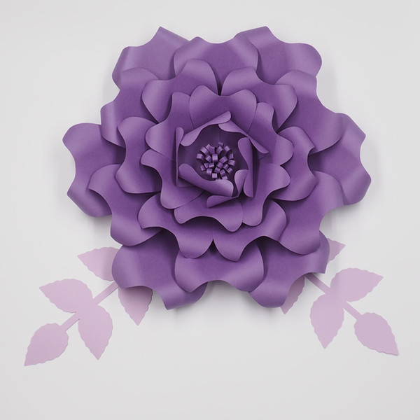 1 Purple Flower + 2PCS Leaves Giant Paper Flower Set For Galleries Fashion And Trade Shows Nurserie Wedding Backdrop Event Fake Flowers